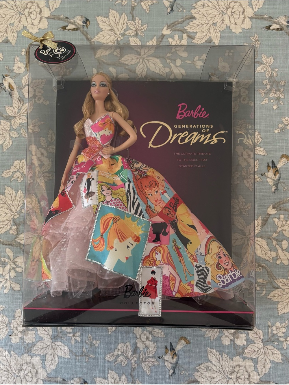 Barbie Multicolor Printed Gown Doll with Pink Tulle Underskirt